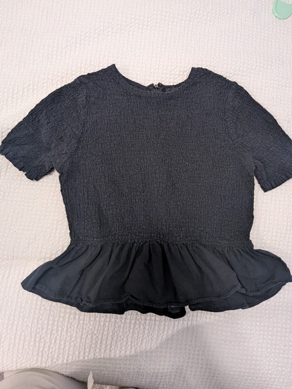 Ann Taylor Black Smocked Short Sleeve Peplum Top